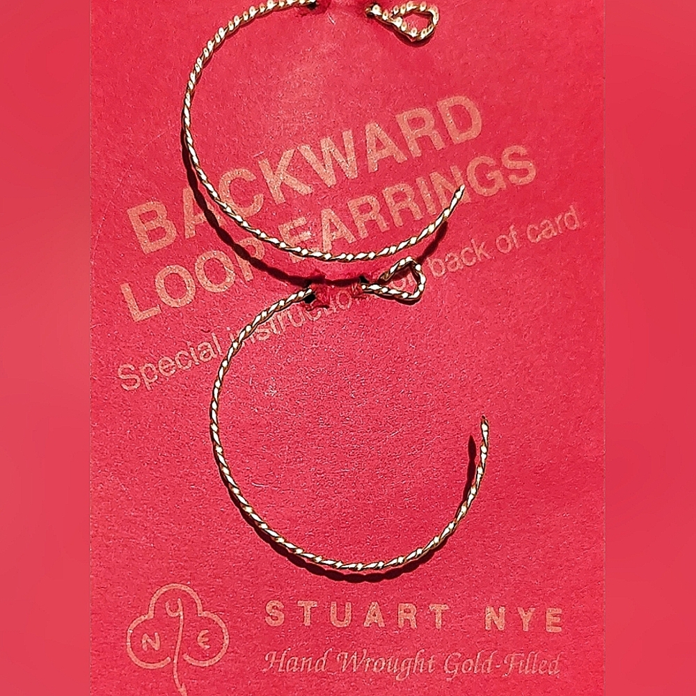 Gold Handmade Stewart Nye 12K Gold/Brass 1.5 in Backwards Comfort Hoop Earrings